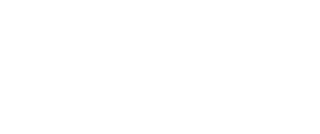 White Netflix logo in bold, capitalized letters with a slight arch effect, displayed on a transparent background.